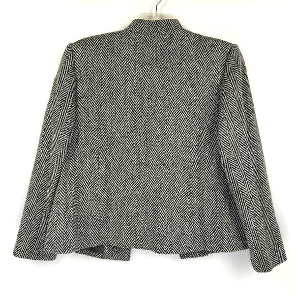 KATE HILL | Black & White Herringbone Peplum Wool Blend Pea Coat | Women's 14P - Picture 2 of 10